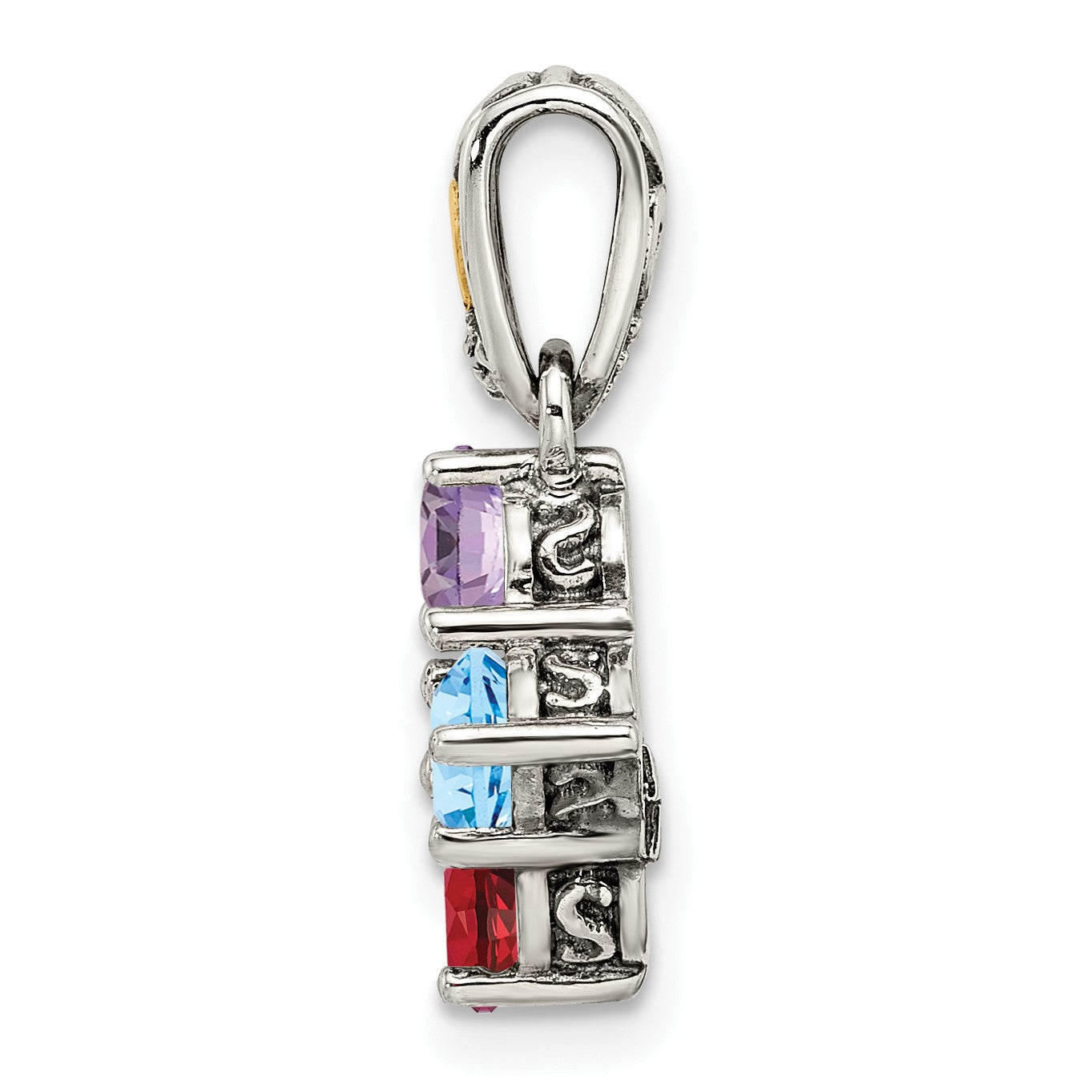 Sterling Silver Antiqued w/14k 4-stone w/Diamond Mothers Pendant Semi-Mount