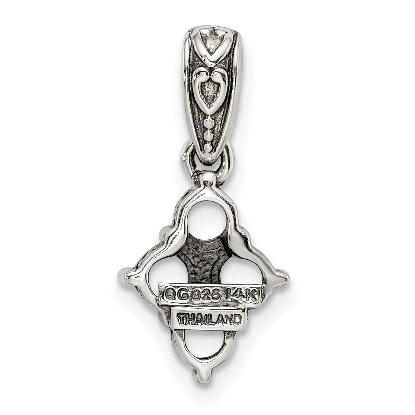 Sterling Silver Antiqued w/14k 4-stone w/Diamond Mothers Pendant Semi-Mount