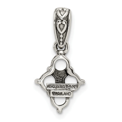 Sterling Silver Antiqued w/14k 4-stone w/Diamond Mothers Pendant Semi-Mount