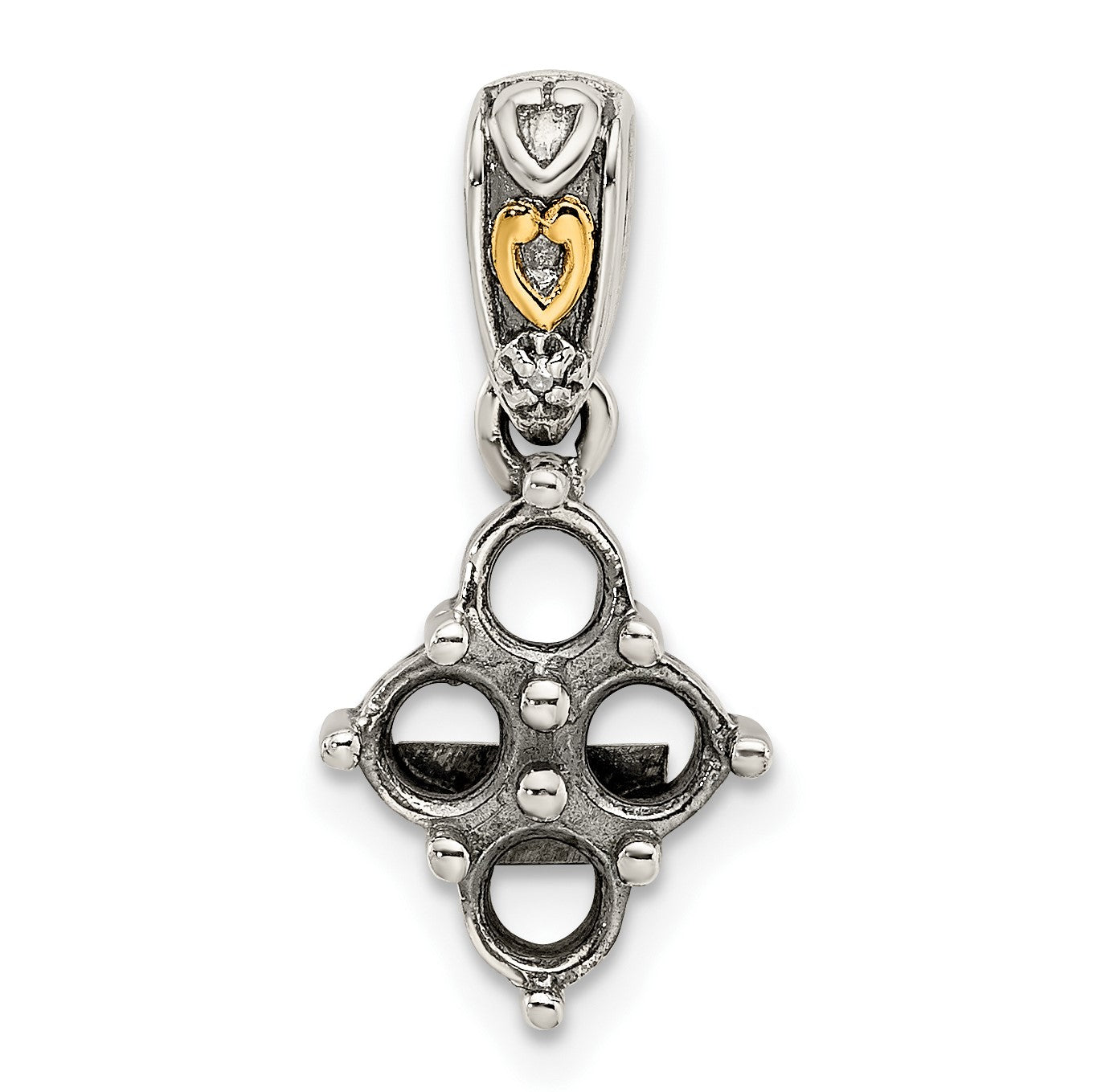 Sterling Silver Antiqued w/14k 4-stone w/Diamond Mothers Pendant Semi-Mount