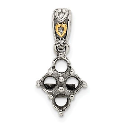 Sterling Silver Antiqued w/14k 4-stone w/Diamond Mothers Pendant Semi-Mount