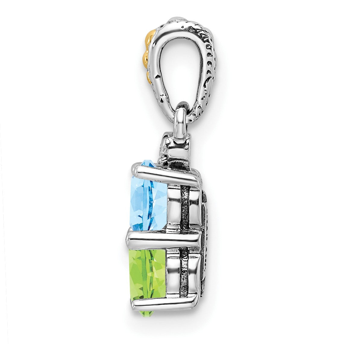 Sterling Silver Antiqued w/14k 2-stone w/Diamond Mothers Pendant Semi-Mount