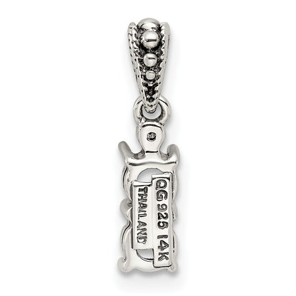 Sterling Silver Antiqued w/14k 2-stone w/Diamond Mothers Pendant Semi-Mount