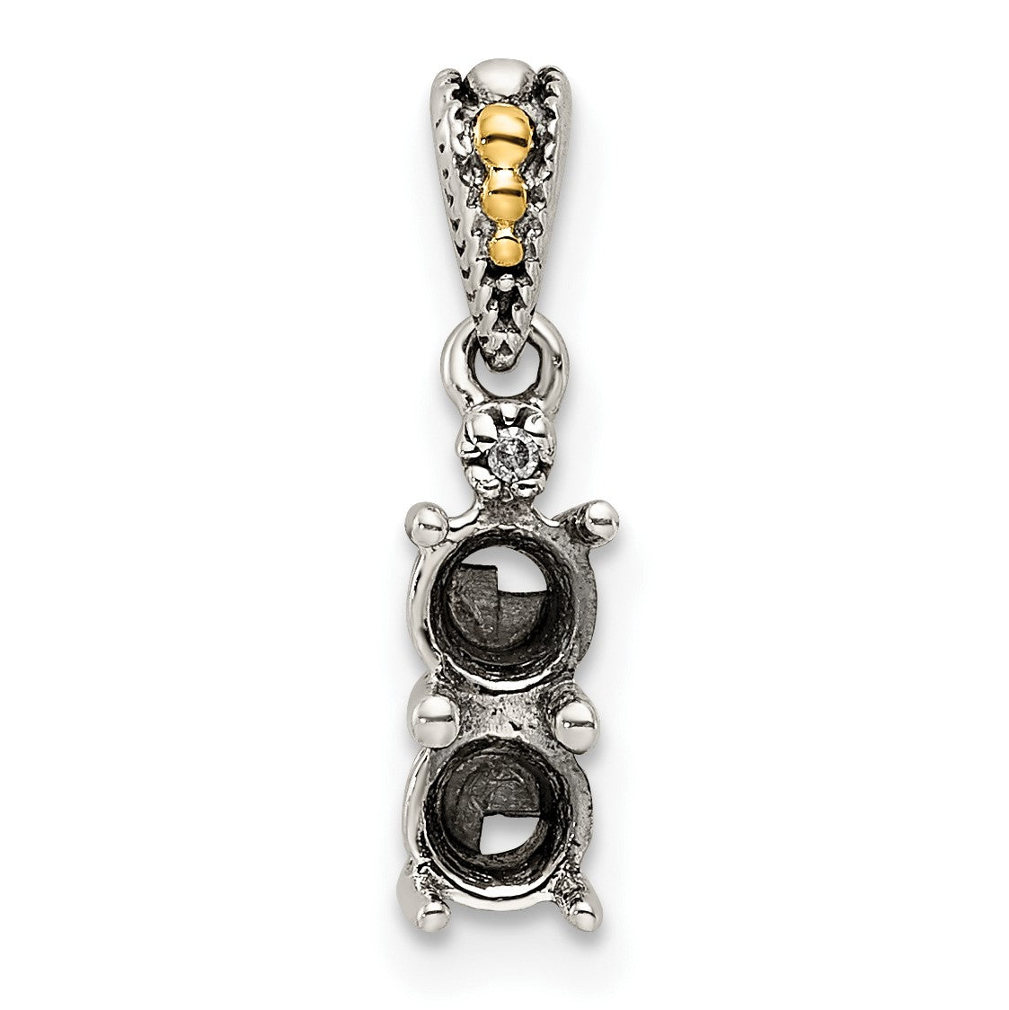 Sterling Silver Antiqued w/14k 2-stone w/Diamond Mothers Pendant Semi-Mount