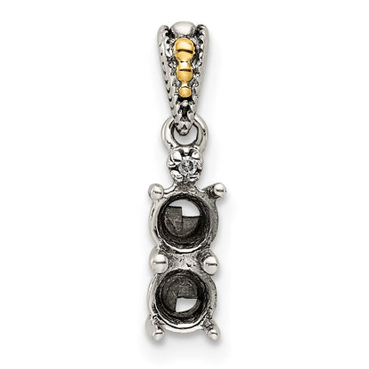 Sterling Silver Antiqued w/14k 2-stone w/Diamond Mothers Pendant Semi-Mount