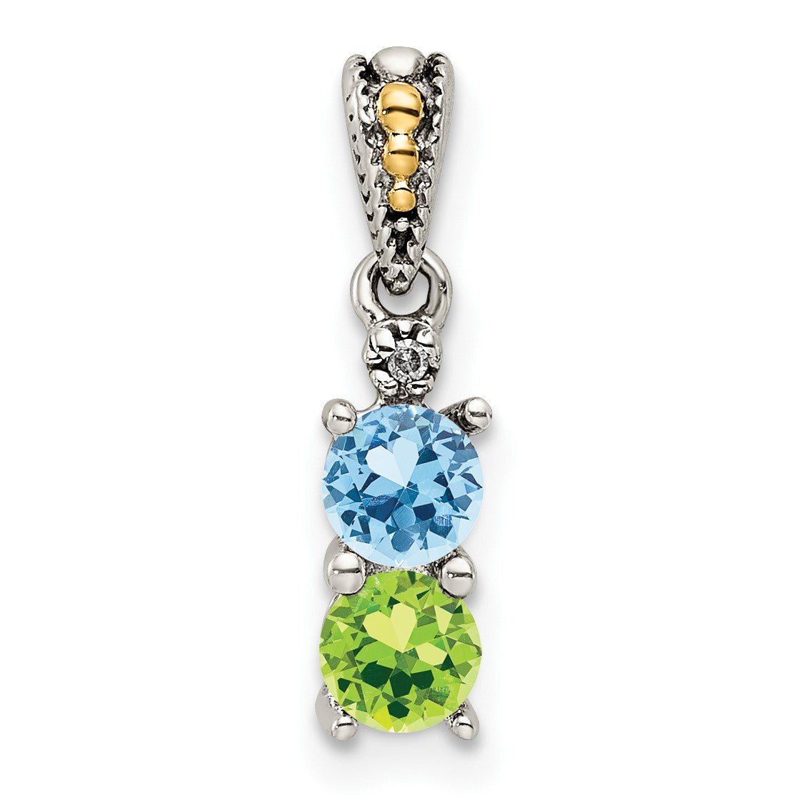 Sterling Silver Antiqued w/14k 2-stone w/Diamond Mothers Pendant Semi-Mount