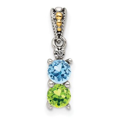 Sterling Silver Antiqued w/14k 2-stone w/Diamond Mothers Pendant Semi-Mount