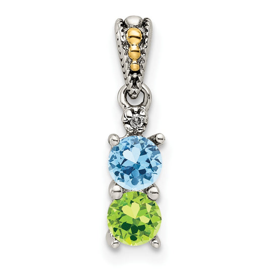 Sterling Silver Antiqued w/14k 2-stone w/Diamond Mothers Pendant Semi-Mount