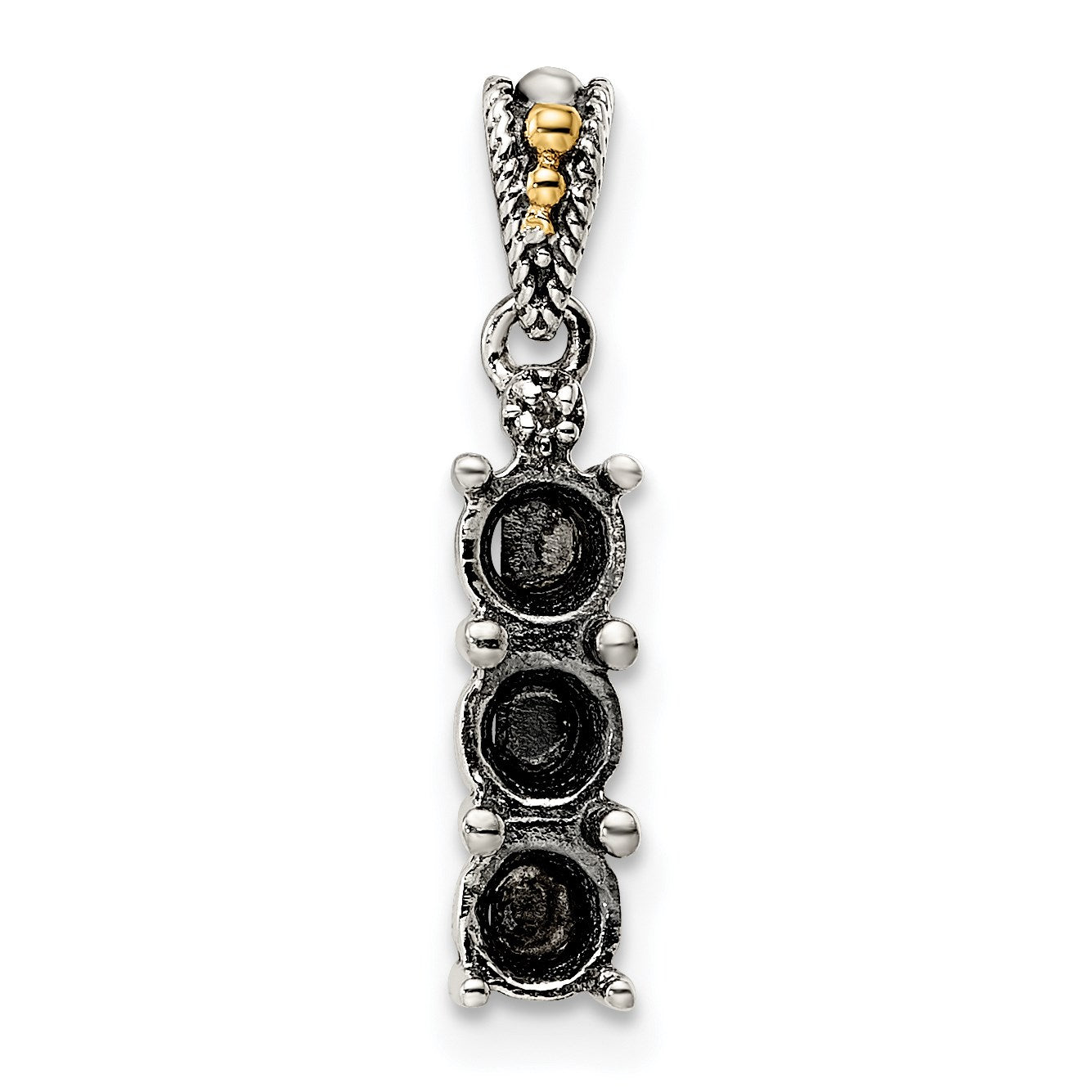 Sterling Silver Antiqued w/14k 3-stone w/Diamond Mothers Pendant Semi-Mount