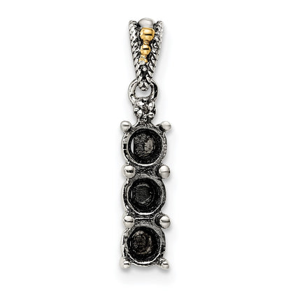 Sterling Silver Antiqued w/14k 3-stone w/Diamond Mothers Pendant Semi-Mount