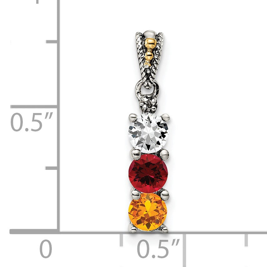 Sterling Silver Antiqued w/14k 3-stone w/Diamond Mothers Pendant Semi-Mount