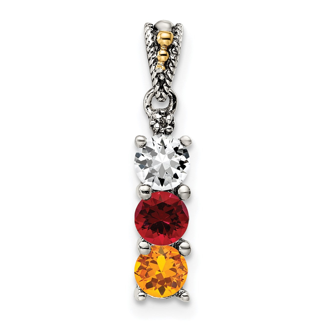Sterling Silver Antiqued w/14k 3-stone w/Diamond Mothers Pendant Semi-Mount