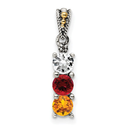 Sterling Silver Antiqued w/14k 3-stone w/Diamond Mothers Pendant Semi-Mount