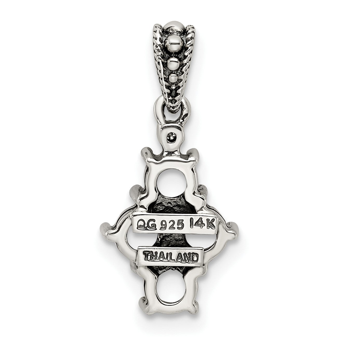 Sterling Silver Antiqued w/14k 4-stone w/Diamond Mothers Pendant Semi-Mount
