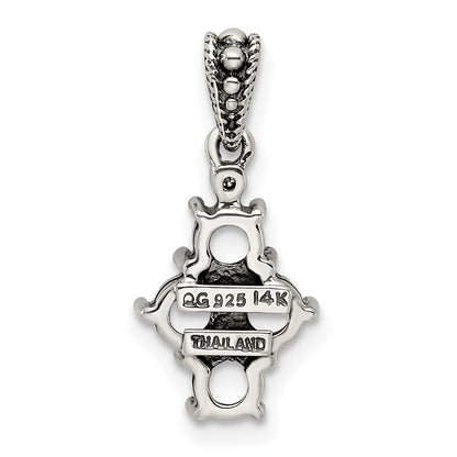 Sterling Silver Antiqued w/14k 4-stone w/Diamond Mothers Pendant Semi-Mount