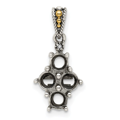 Sterling Silver Antiqued w/14k 4-stone w/Diamond Mothers Pendant Semi-Mount