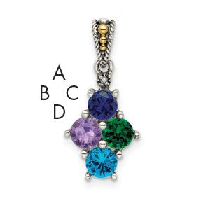 Sterling Silver Antiqued w/14k 4-stone w/Diamond Mothers Pendant Semi-Mount