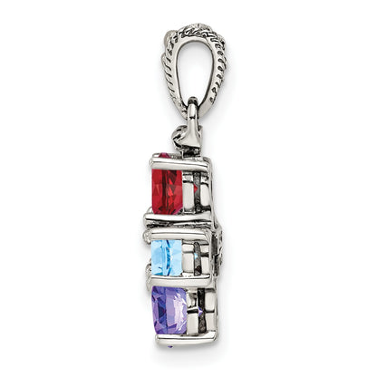 Sterling Silver Antiqued w/14k 5-stone w/Diamond Mothers Pendant Semi-Mount