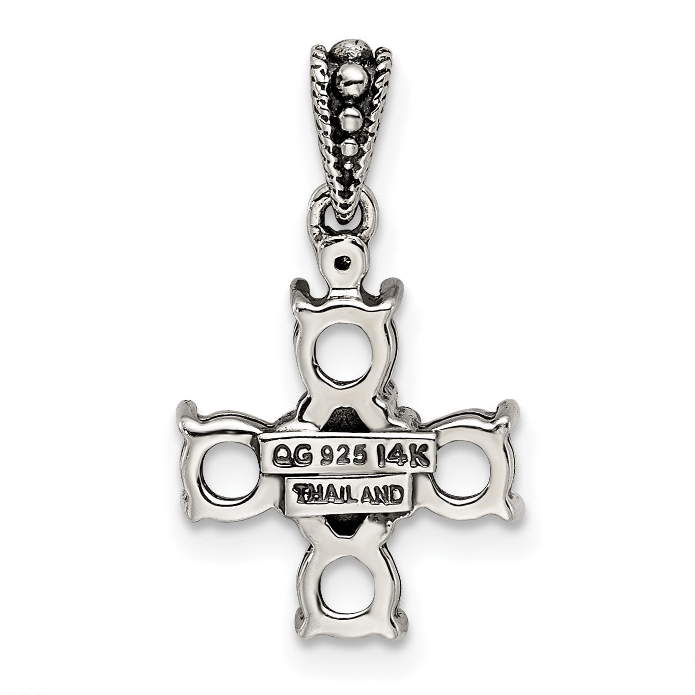 Sterling Silver Antiqued w/14k 5-stone w/Diamond Mothers Pendant Semi-Mount