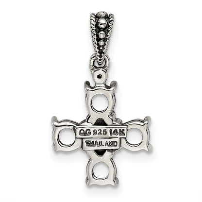 Sterling Silver Antiqued w/14k 5-stone w/Diamond Mothers Pendant Semi-Mount