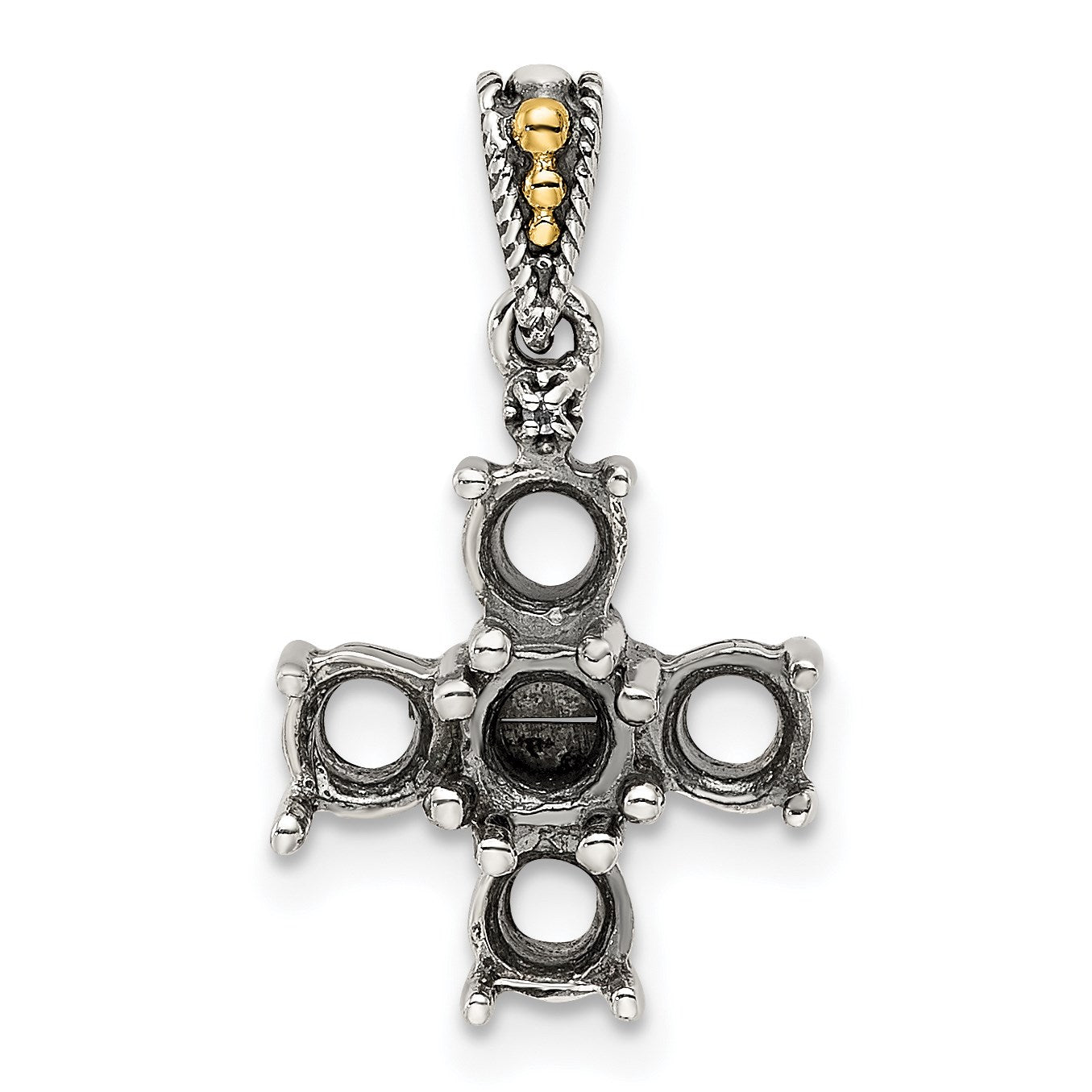 Sterling Silver Antiqued w/14k 5-stone w/Diamond Mothers Pendant Semi-Mount