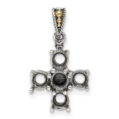 Sterling Silver Antiqued w/14k 5-stone w/Diamond Mothers Pendant Semi-Mount