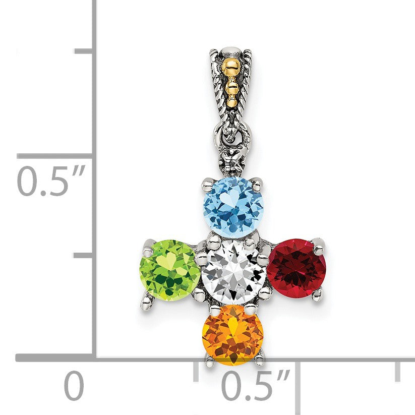 Sterling Silver Antiqued w/14k 5-stone w/Diamond Mothers Pendant Semi-Mount
