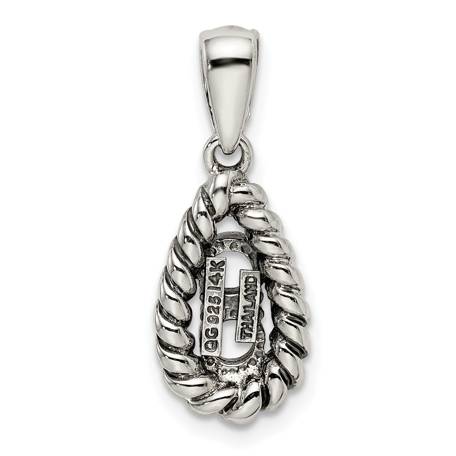 Sterling Silver Antiqued w/14k 2-stone w/Diamond Mothers Pendant Semi-Mount