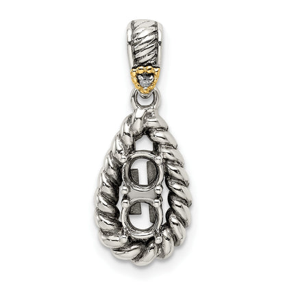 Sterling Silver Antiqued w/14k 2-stone w/Diamond Mothers Pendant Semi-Mount