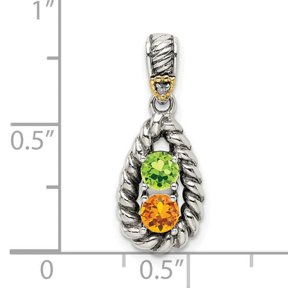 Sterling Silver Antiqued w/14k 2-stone w/Diamond Mothers Pendant Semi-Mount