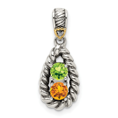 Sterling Silver Antiqued w/14k 2-stone w/Diamond Mothers Pendant Semi-Mount