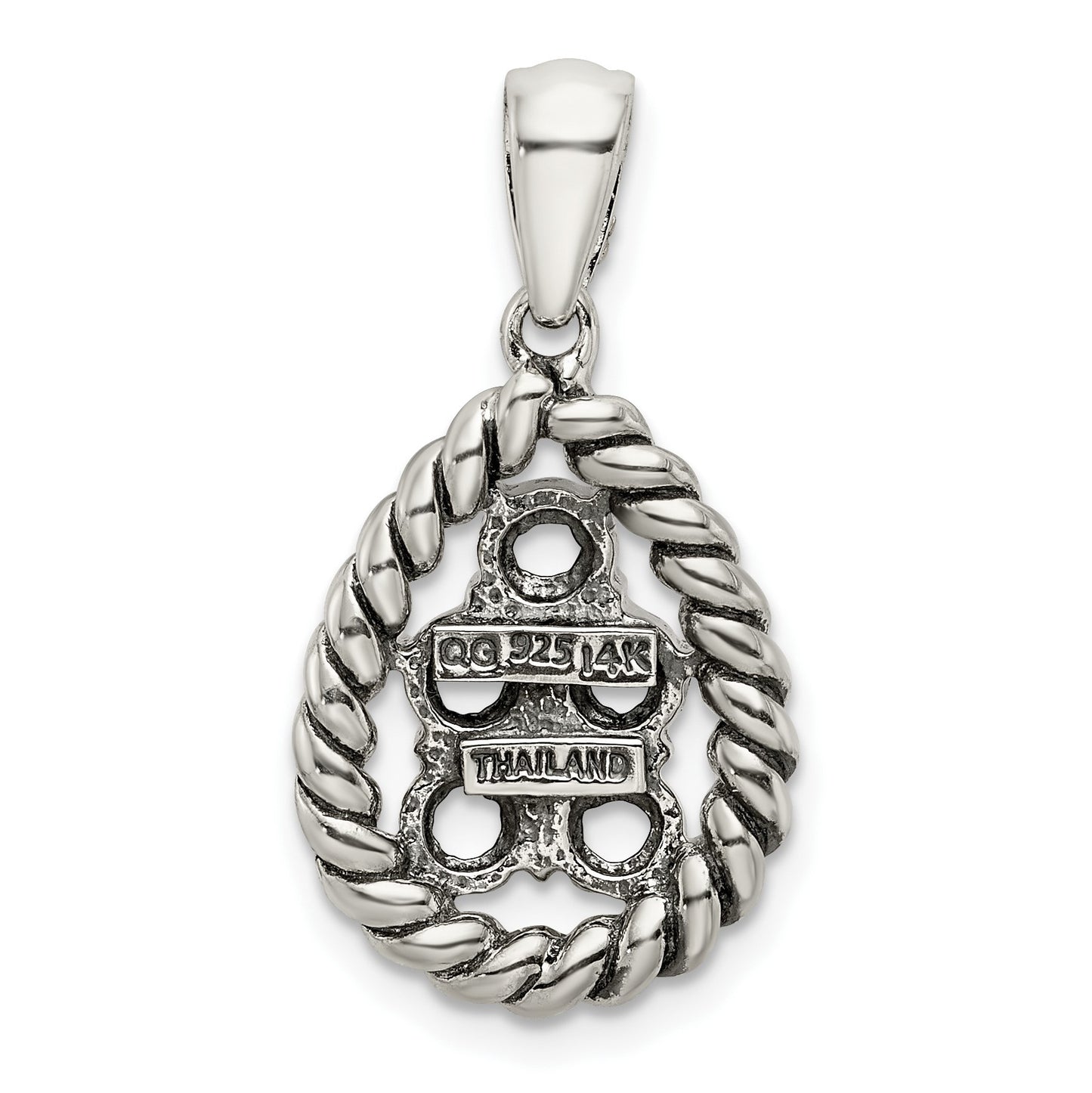 Sterling Silver Antiqued w/14k 5-stone w/Diamond Mothers Pendant Semi-Mount