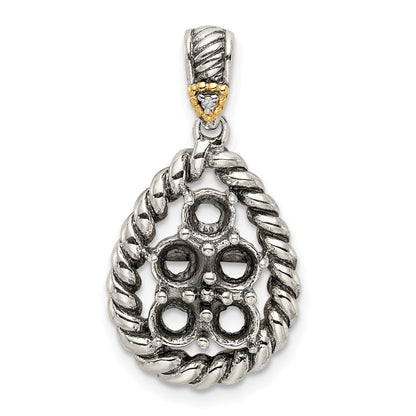 Sterling Silver Antiqued w/14k 5-stone w/Diamond Mothers Pendant Semi-Mount