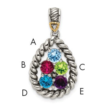 Sterling Silver Antiqued w/14k 5-stone w/Diamond Mothers Pendant Semi-Mount