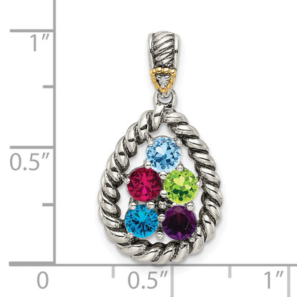 Sterling Silver Antiqued w/14k 5-stone w/Diamond Mothers Pendant Semi-Mount