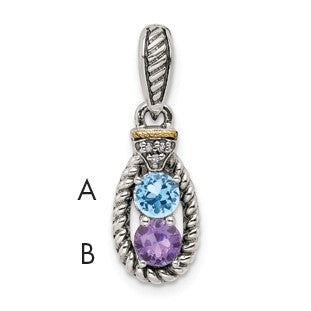 Sterling Silver Antiqued w/14k 2-stone w/Diamond Mothers Pendant Semi-Mount