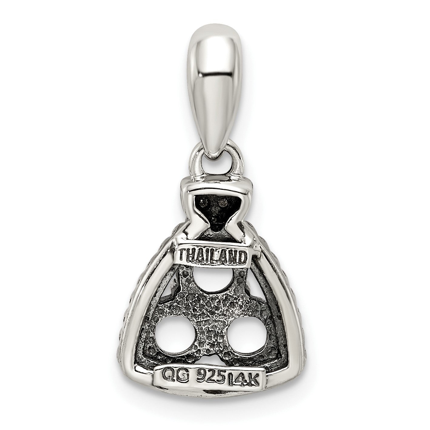 Sterling Silver Antiqued w/14k 3-stone w/Diamond Mothers Pendant Semi-Mount