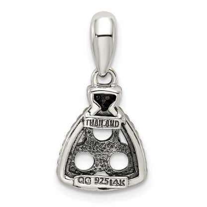 Sterling Silver Antiqued w/14k 3-stone w/Diamond Mothers Pendant Semi-Mount