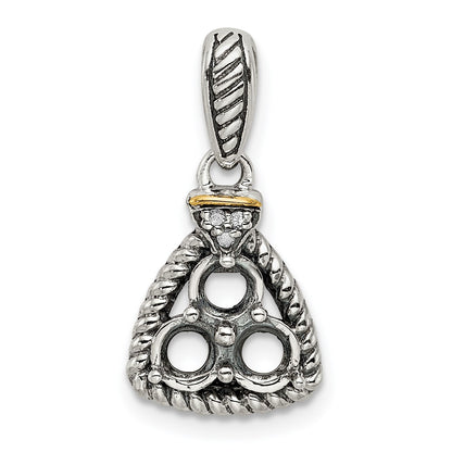 Sterling Silver Antiqued w/14k 3-stone w/Diamond Mothers Pendant Semi-Mount