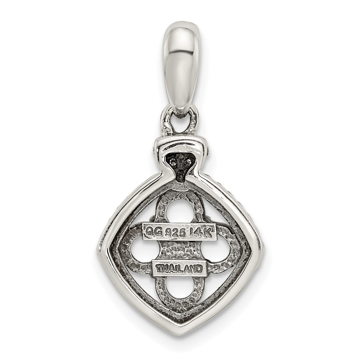 Sterling Silver Antiqued w/14k 4-stone w/Diamond Mothers Pendant Semi-Mount