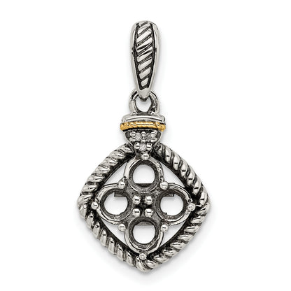 Sterling Silver Antiqued w/14k 4-stone w/Diamond Mothers Pendant Semi-Mount