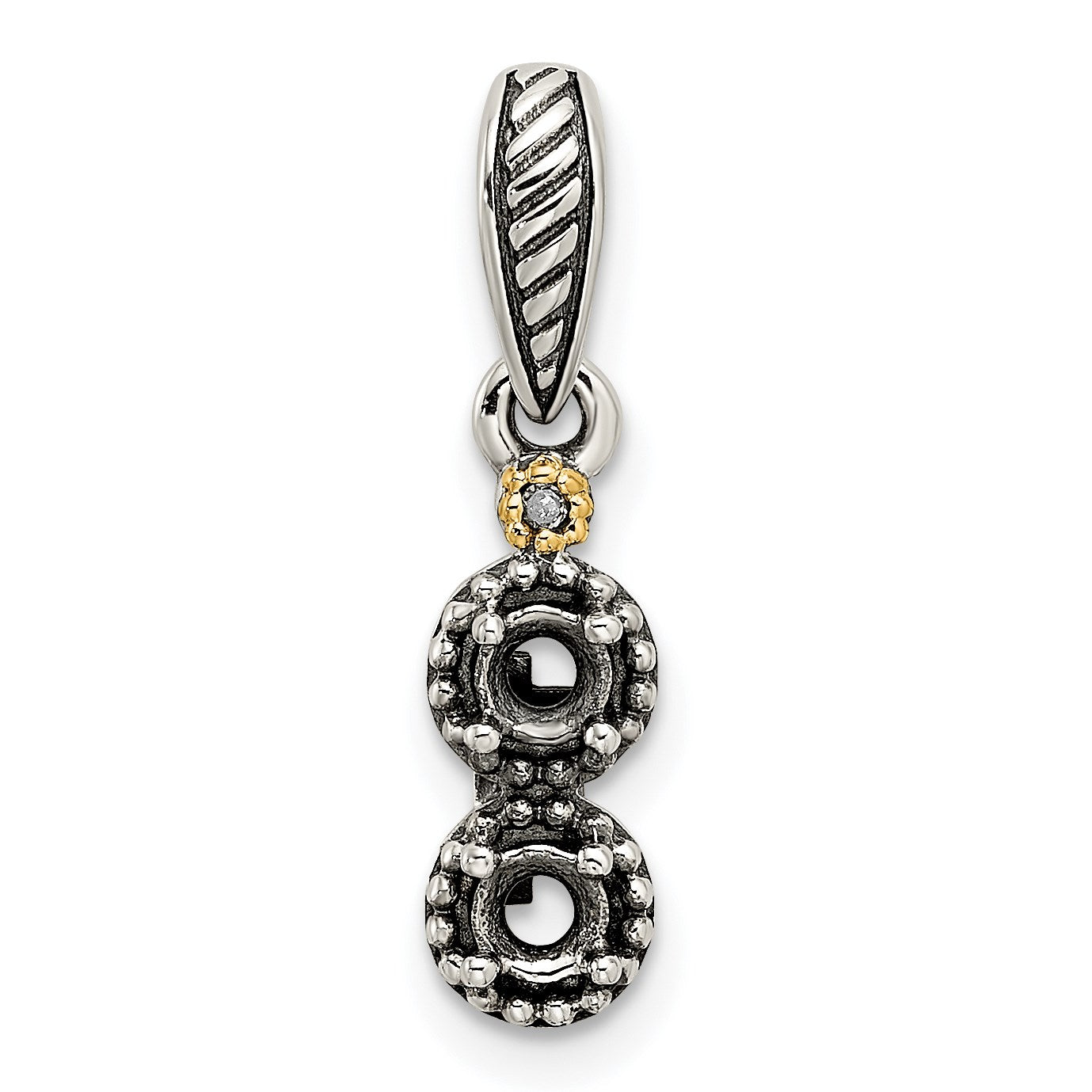 Sterling Silver Antiqued w/14k 2-stone w/Diamond Mothers Pendant Semi-Mount