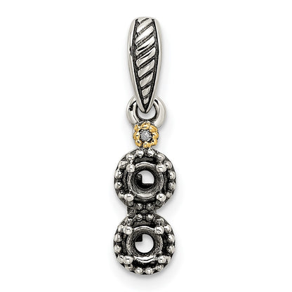 Sterling Silver Antiqued w/14k 2-stone w/Diamond Mothers Pendant Semi-Mount