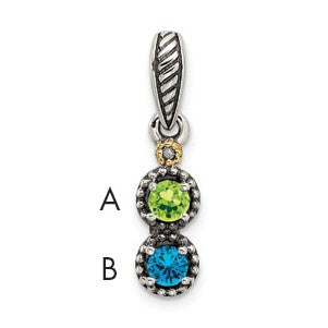 Sterling Silver Antiqued w/14k 2-stone w/Diamond Mothers Pendant Semi-Mount