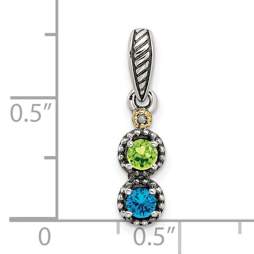Sterling Silver Antiqued w/14k 2-stone w/Diamond Mothers Pendant Semi-Mount