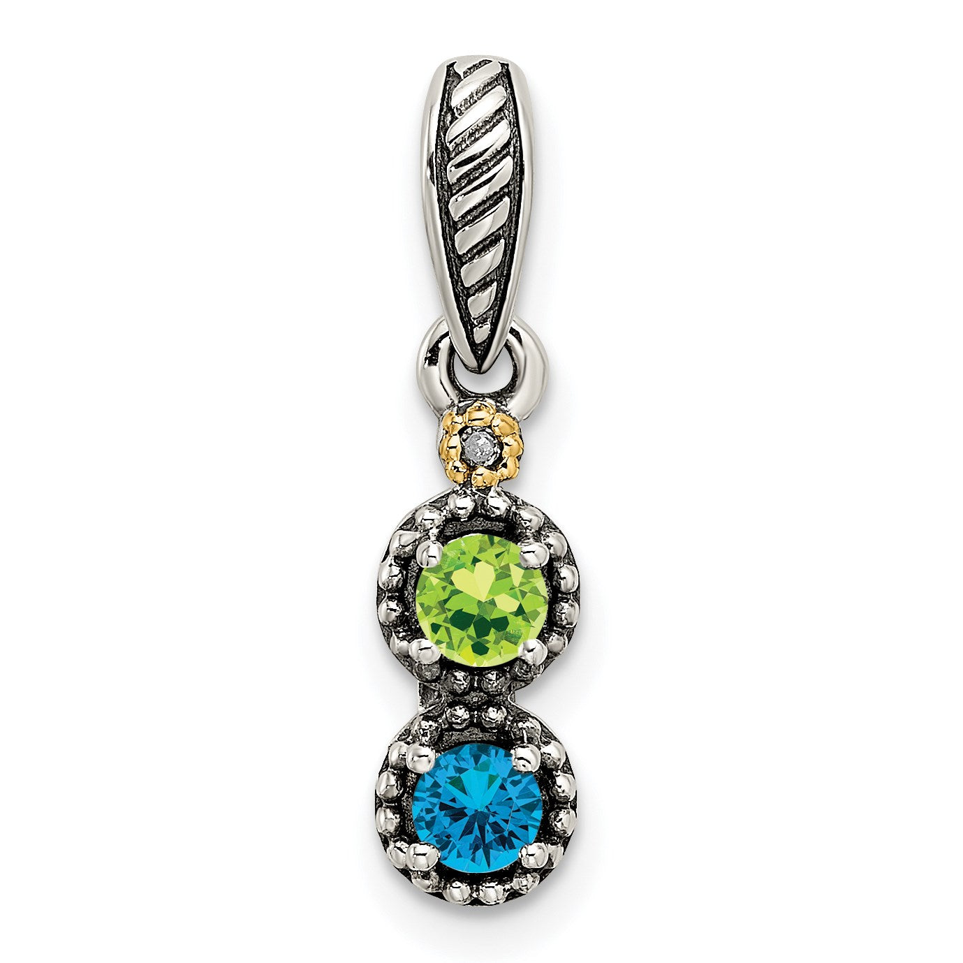 Sterling Silver Antiqued w/14k 2-stone w/Diamond Mothers Pendant Semi-Mount