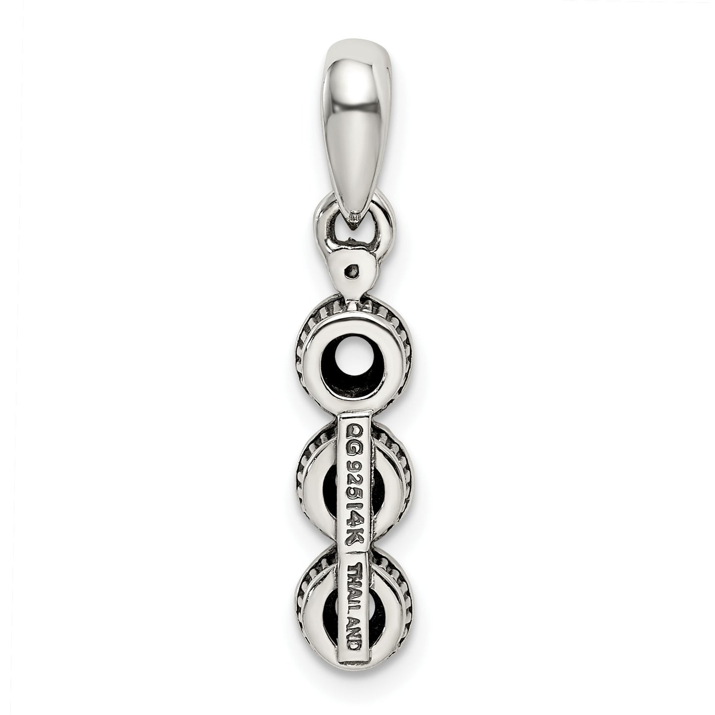 Sterling Silver Antiqued w/14k 3-stone w/Diamond Mothers Pendant Semi-Mount