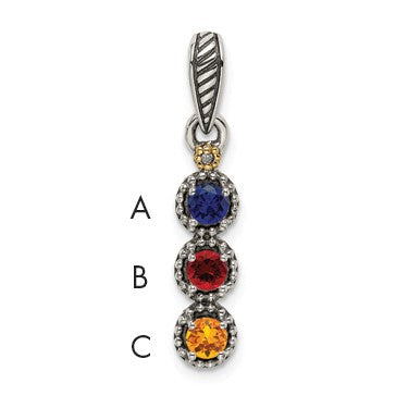 Sterling Silver Antiqued w/14k 3-stone w/Diamond Mothers Pendant Semi-Mount