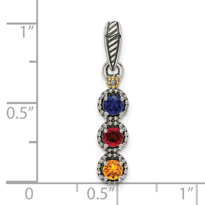 Sterling Silver Antiqued w/14k 3-stone w/Diamond Mothers Pendant Semi-Mount
