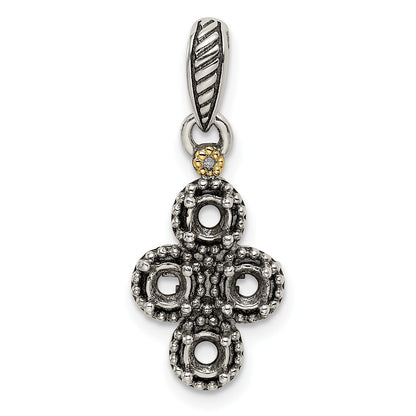 Sterling Silver Antiqued w/14k 4-stone w/Diamond Mothers Pendant Semi-Mount